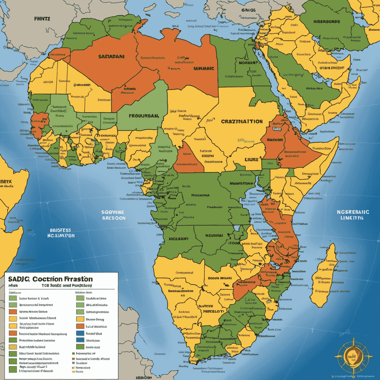 Map of SADC region highlighting economic indicators and growth projections