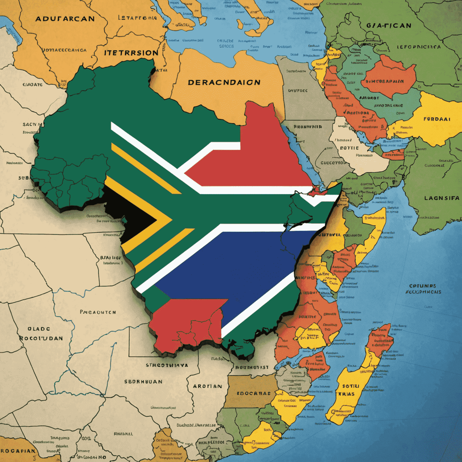 Map of SADC countries with South African flag prominently displayed, showing expansion arrows to neighboring nations