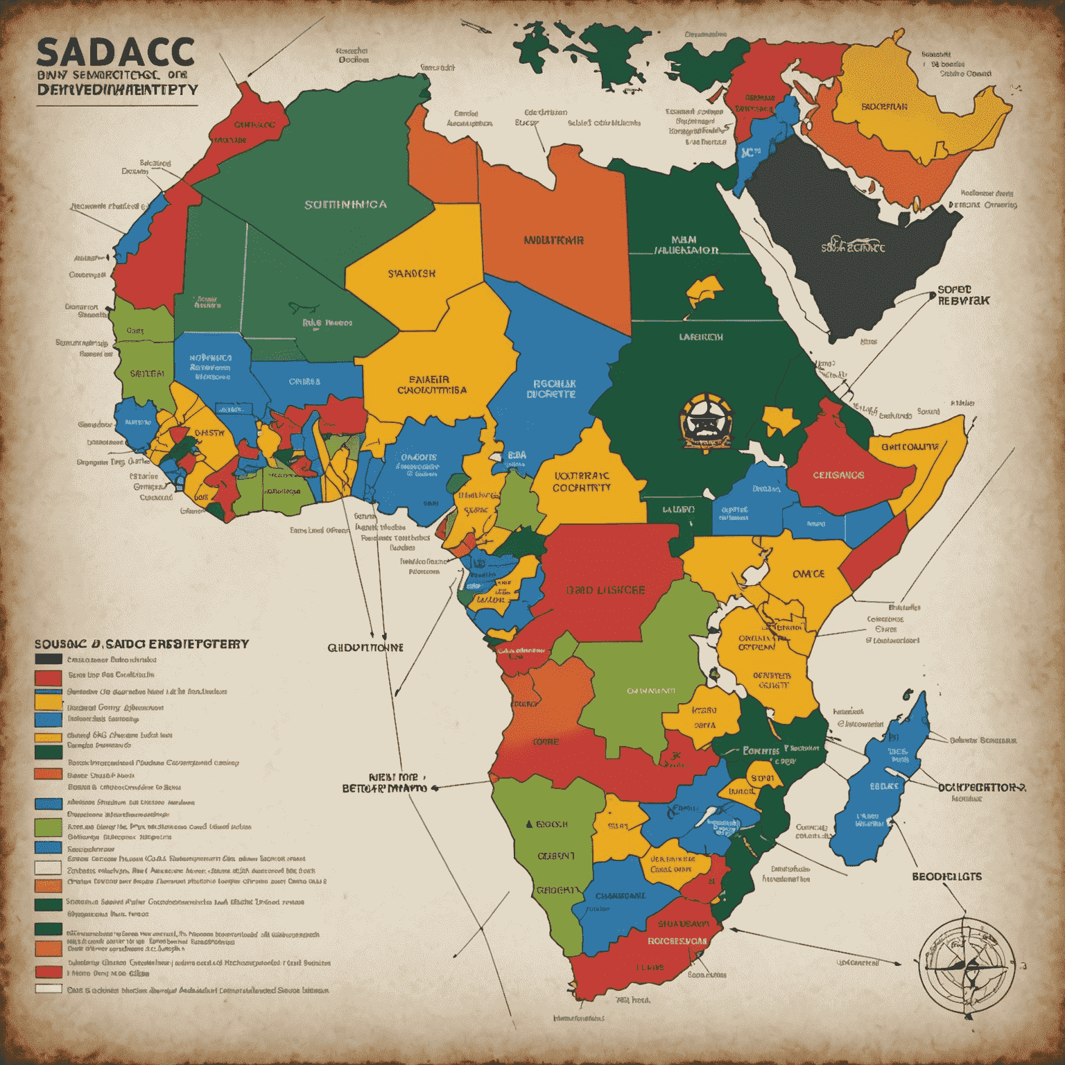 A map of Southern African Development Community (SADC) countries with South Africa highlighted and arrows pointing to other member states, symbolizing market entry strategies