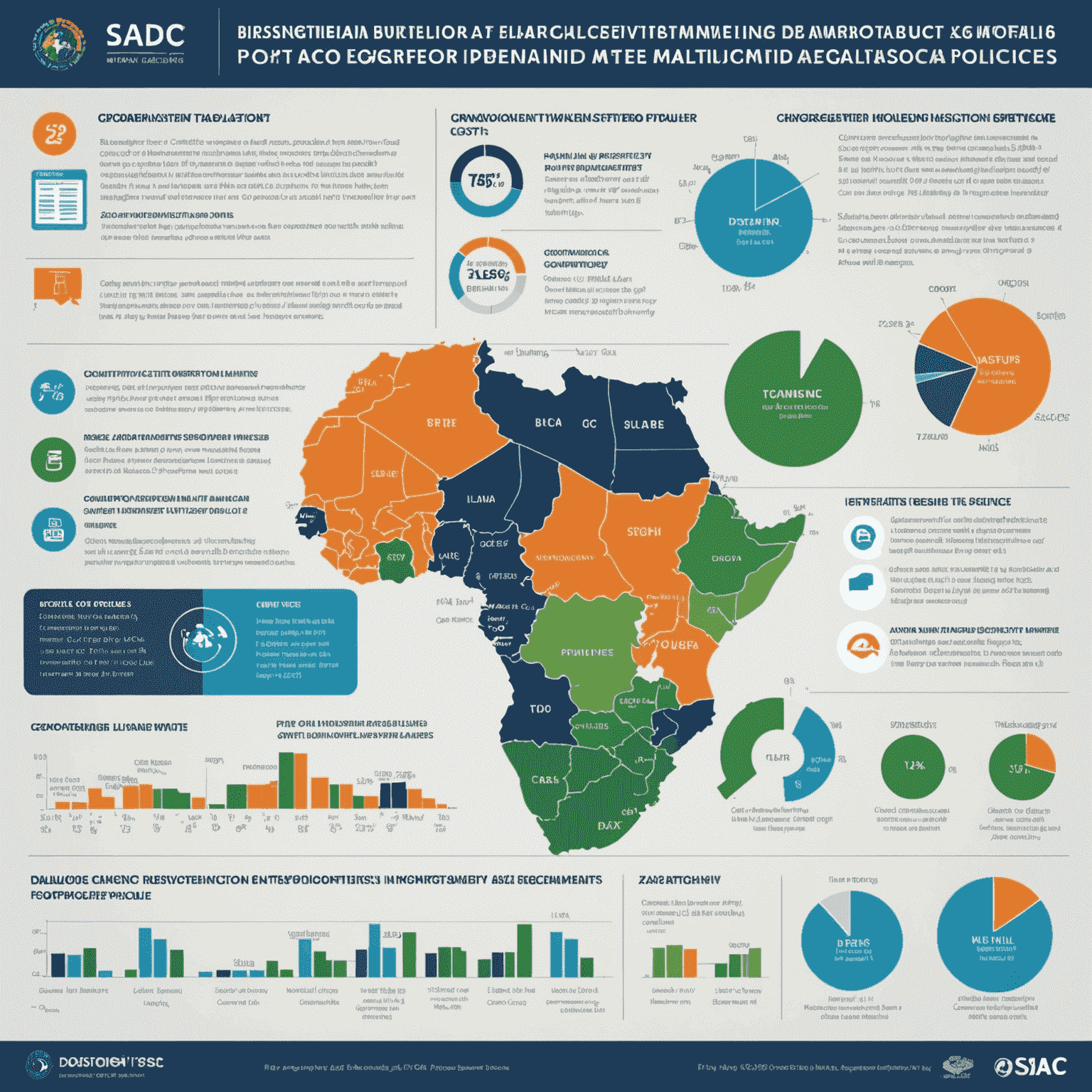 Infographic showing comparative analysis of key regulatory aspects across SADC countries, including business registration timelines, tax rates, and foreign investment policies