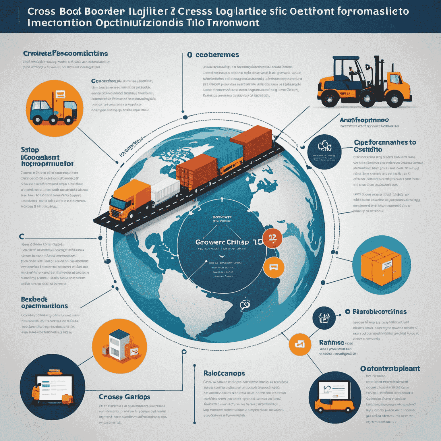 Infographic showing the step-by-step process of cross-border logistics optimization, from assessment to continuous improvement